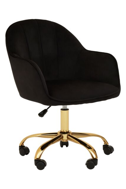 Orsina Comfortable Grey Velvet & Gold Base Home Office Chair, Ergonomic Work From Home Chair, Movable Chair in Black - image 1