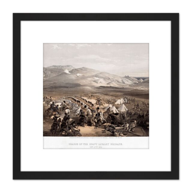 Artery8 Simpson Crimean War Battle Balaklava Cavalry 8X8 Inch Square Wooden Framed Wall Art Print Picture with Mount in Black - image 1