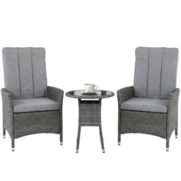 OUTSUNNY Rattan Bistro Set, Reclining Garden Chairs & Table in Grey - thumbnail 2