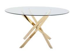 Vente-unique 4 - Seater Round Dining Table - Tempered Glass & Gilded Metal in Clear - thumbnail 6