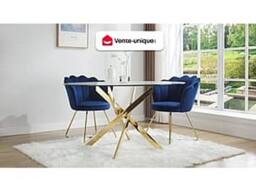 Vente-unique 4 - Seater Round Dining Table - Tempered Glass & Gilded Metal in Clear - thumbnail 4