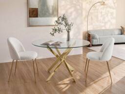 Vente-unique 4 - Seater Round Dining Table - Tempered Glass & Gilded Metal in Clear - thumbnail 3