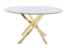 Vente-unique 4 - Seater Round Dining Table - Tempered Glass & Gilded Metal in Clear - thumbnail 1