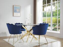 Vente-unique 4 - Seater Round Dining Table - Tempered Glass & Gilded Metal in Clear - thumbnail 9
