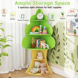 Costway Tree Bookshelf Kids 5-Tier Children Book Display Rack in Green - thumbnail 5