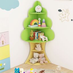 Costway Tree Bookshelf Kids 5-Tier Children Book Display Rack in Green - thumbnail 3
