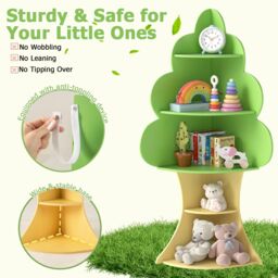 Costway Tree Bookshelf Kids 5-Tier Children Book Display Rack in Green - thumbnail 7