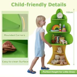 Costway Tree Bookshelf Kids 5-Tier Children Book Display Rack in Green - thumbnail 9