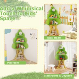 Costway Tree Bookshelf Kids 5-Tier Children Book Display Rack in Green - thumbnail 8