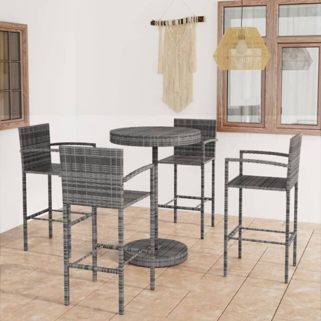 Berkfield Home 5 Piece Garden Bar Poly Rattan Grey - image 1