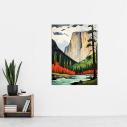 Artery8 El Capitan Autumn Colours Artwork Striking Landmark In Yosemite National Park Extra Large XL Unframed Wall Art Poster Print - thumbnail 4
