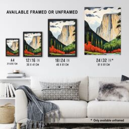 Artery8 El Capitan Autumn Colours Artwork Striking Landmark In Yosemite National Park Extra Large XL Unframed Wall Art Poster Print - thumbnail 3