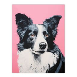 Artery8 Border Collie Pastel Pink Screen Print Risograph Artwork Spot Block Colour Duotone Retro Riso Interior Design Unframed Wall Art Print Poster - thumbnail 1