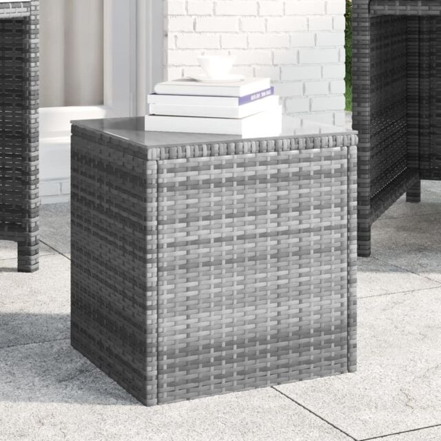 Berkfield Home Side Table Grey 40x37x40.5 cm Poly Rattan & Tempered Glass - image 1