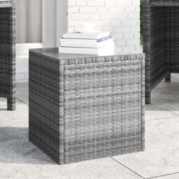 Berkfield Home Side Table Grey 40x37x40.5 cm Poly Rattan & Tempered Glass