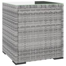Berkfield Home Side Table Grey 40x37x40.5 cm Poly Rattan & Tempered Glass - thumbnail 2