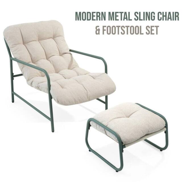 KORVIXA Sling Garden Chair Relaxer Chair Outdoor Lounge in Beige - Size: 100 cm - image 1