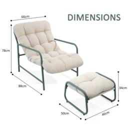 KORVIXA Sling Garden Chair Relaxer Chair Outdoor Lounge in Beige - Size: 100 cm - thumbnail 2