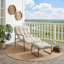 KORVIXA Sling Garden Chair Relaxer Chair Outdoor Lounge in Beige - Size: 100 cm - thumbnail 4