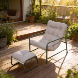 KORVIXA Sling Garden Chair Relaxer Chair Outdoor Lounge in Beige - Size: 100 cm - thumbnail 3