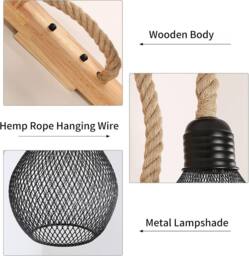 Goeco Wall Light Indoor Wood Vintage Wall Lamp Retro Hemp Rope Wall Lamp E27 in Natural - thumbnail 6