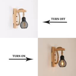 Goeco Wall Light Indoor Wood Vintage Wall Lamp Retro Hemp Rope Wall Lamp E27 in Natural - thumbnail 7