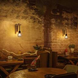 Goeco Wall Light Indoor Wood Vintage Wall Lamp Retro Hemp Rope Wall Lamp E27 in Natural - thumbnail 4