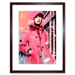 "Artery8 Wall Art Print Downtown Woman in Retro Pink City Fashion Artwork Framed 9X7 Inch in Brown - Size: W7"" x H9""" - thumbnail 1