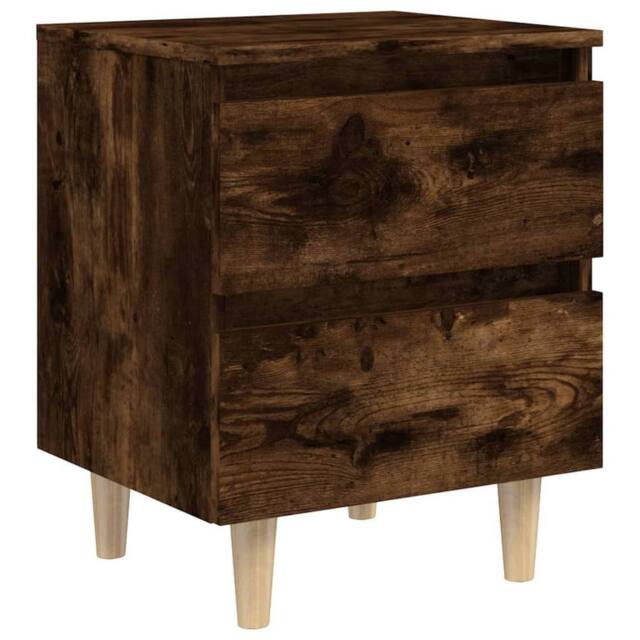 Berkfield Home Bed Cabinet with Solid Wood Legs Smoked Oak 40x35x50 cm in Brown - Size: 40 x 35 x 50 cm - image 1