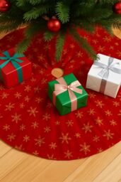 Neel Blue 1M Christmas Large Red & Gold Snowflake Tree Skirt - thumbnail 5