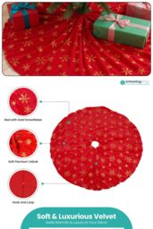 Neel Blue 1M Christmas Large Red & Gold Snowflake Tree Skirt - thumbnail 3