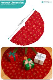 Neel Blue 1M Christmas Large Red & Gold Snowflake Tree Skirt - thumbnail 2