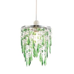 Happy Homewares Modern Waterfall Design Pendant Shade with Acrylic Droplets & Beads in Green
