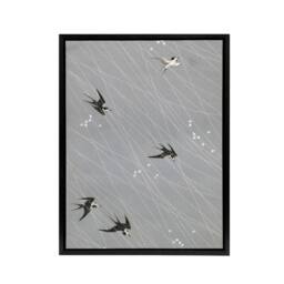 "Artery8 Nampei Swallows Birds Vintage Japanese Illustration Framed Canvas Art in Grey - Size: W12"" x H16""" - thumbnail 1