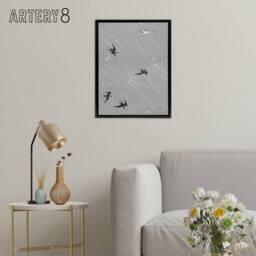 "Artery8 Nampei Swallows Birds Vintage Japanese Illustration Framed Canvas Art in Grey - Size: W12"" x H16""" - thumbnail 3