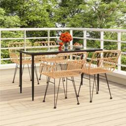 Berkfield Home Beautiful 5 Piece Garden Dining Set Poly Rattan in Tan - thumbnail 2