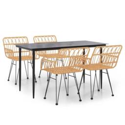 Berkfield Home Beautiful 5 Piece Garden Dining Set Poly Rattan in Tan - thumbnail 3