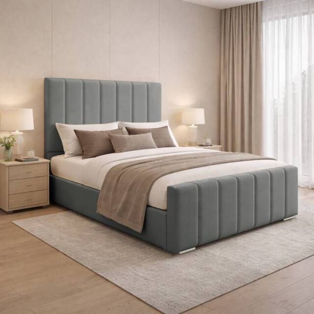 Desire Deco Plush Velvet Eleanor Upholstered Panel Bed Frame, All Sizes in Grey - Size: King - image 1