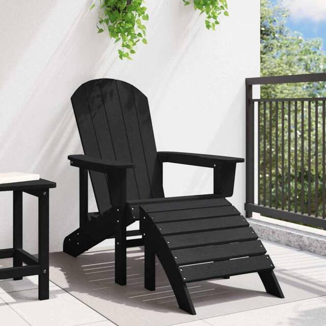 Berkfield Home Traditional Adirondack Chair with Footrest Black HDPE - image 1