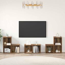 Berkfield Home TV Cabinet Set with Shelf with Storage 6 pcs Old Wood Engineered Wood in Brown - thumbnail 4