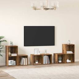 Berkfield Home TV Cabinet Set with Shelf with Storage 6 pcs Old Wood Engineered Wood in Brown - thumbnail 2