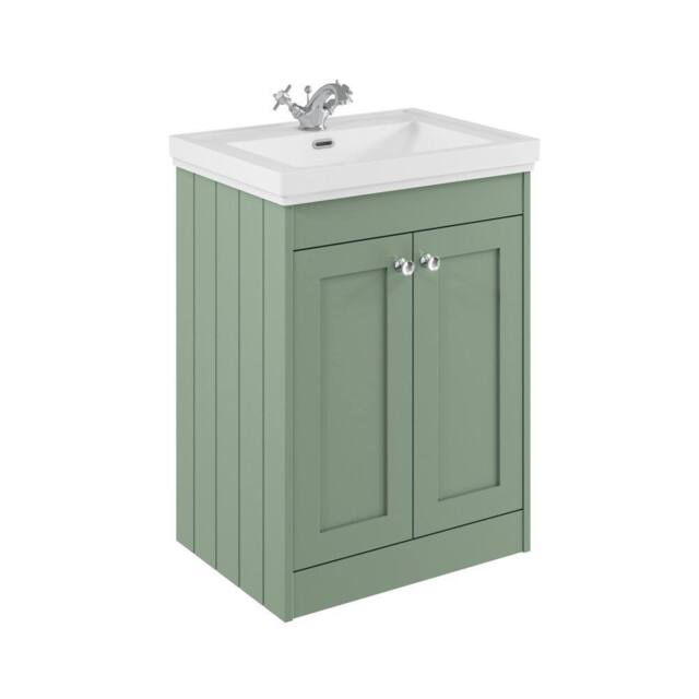 Balterley 600mm Floor Standing 2 Door Unit with Classic Basin 1 Tap Hole - Green