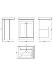 Balterley 600mm Floor Standing 2 Door Unit with Classic Basin 1 Tap Hole - Green - thumbnail 2