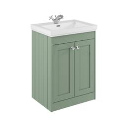 Balterley 600mm Floor Standing 2 Door Unit with Classic Basin 1 Tap Hole - Green - thumbnail 1