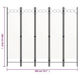 Berkfield Home 5-Panel Room Divider Cream White 200x180 cm - thumbnail 6