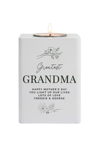 Personalised Memento Company Women's Personalised Floral White Wooden Tea light Holder - image 1