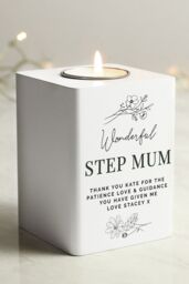 Personalised Memento Company Women's Personalised Floral White Wooden Tea light Holder - thumbnail 4