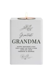 Personalised Memento Company Women's Personalised Floral White Wooden Tea light Holder - thumbnail 1