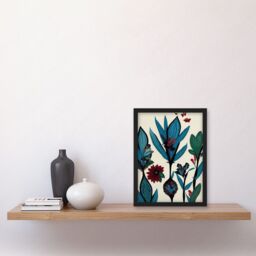 Artery8 Abstract Paper Quilling Floral Blooms Flowers Butterflies Blue Burgundy Green Cream Artwork Framed Wall Art Print A4 in Black - thumbnail 2