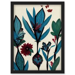 Artery8 Abstract Paper Quilling Floral Blooms Flowers Butterflies Blue Burgundy Green Cream Artwork Framed Wall Art Print A4 in Black - thumbnail 1